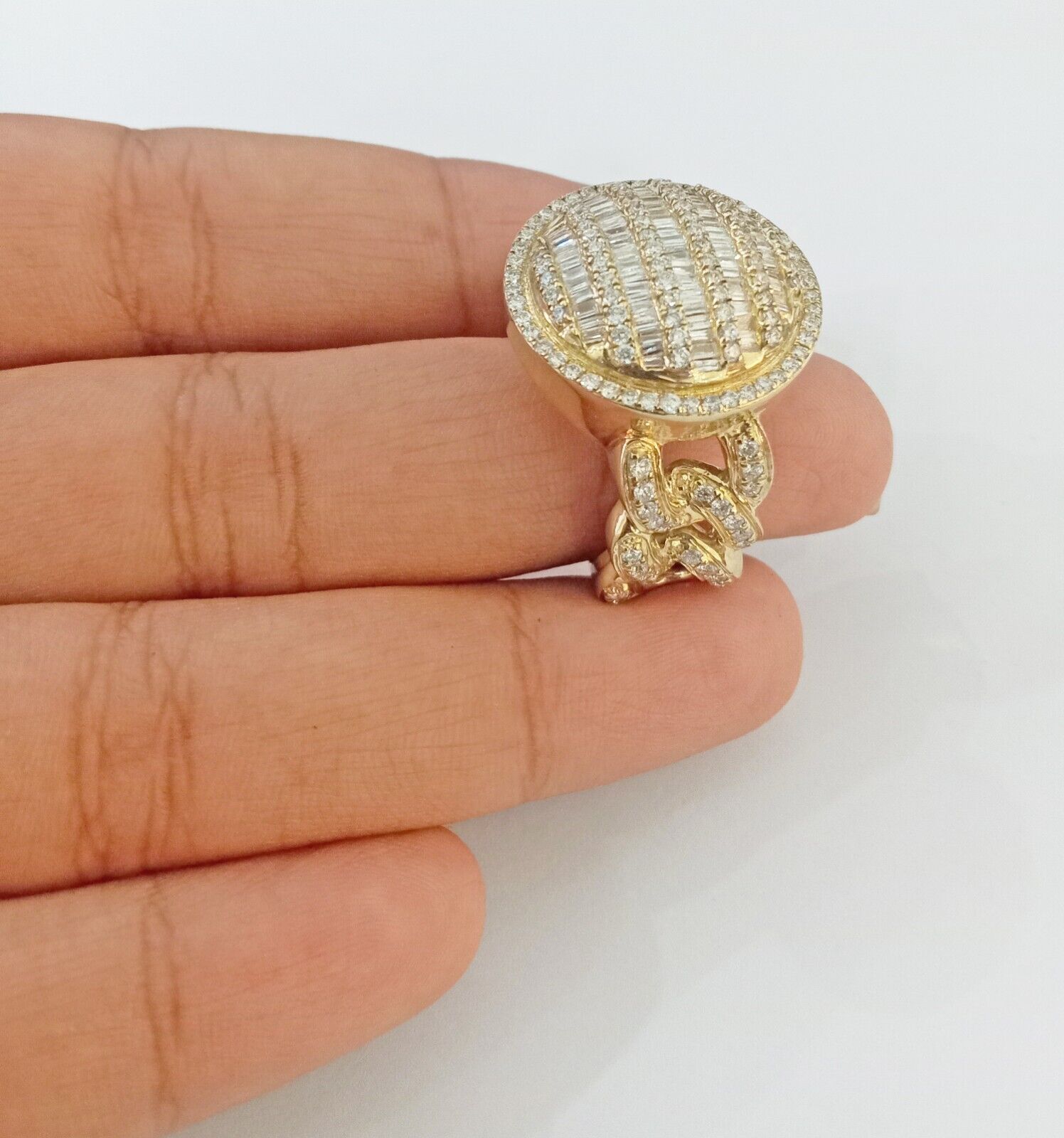 Real 10k Yellow Gold Mens Real Baguette diamond Circular Ring 1.72CT Mens - GoldenlinQ